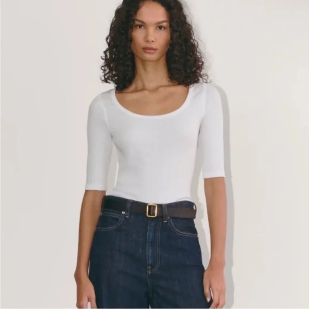 Everlane Luxe Rib Scoop-Neck Tee White Size Small - Picture 1 of 6